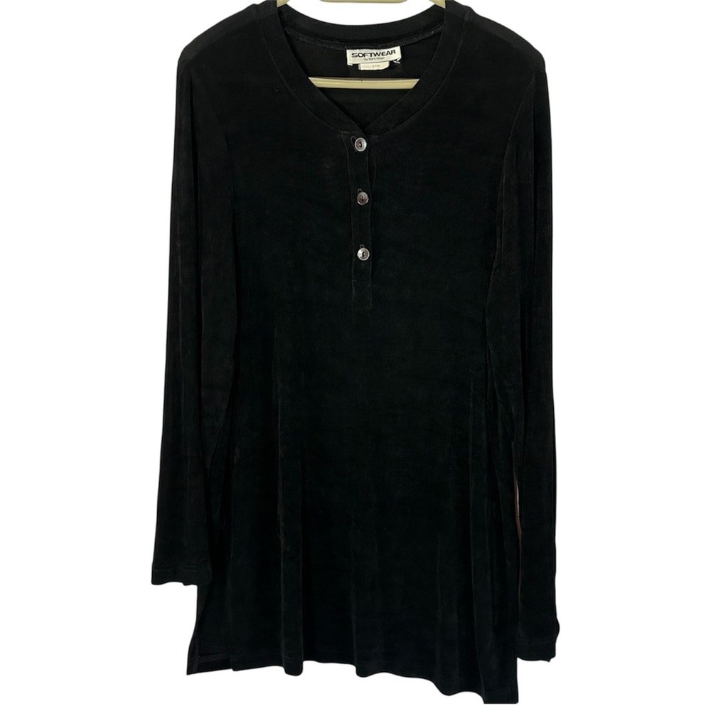 VTG Softwear By Mark Singer Black Henley Tunic Top - Large Made In USA